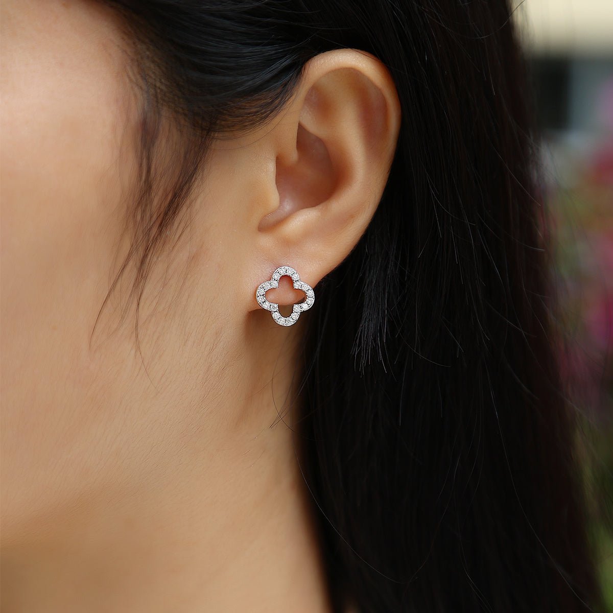 Boucles d'Oreilles Clou Trèfle Ouvert Argent S925 Platiné - Moissanite D-VVS1 - Soin & GrâceSoin & GrâceA pair1eab455c19b83151dde4cb54251de0cf
