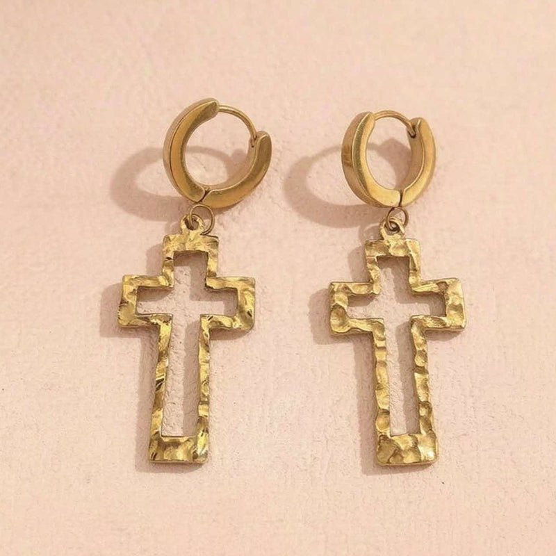 Boucles d'Oreilles Pendantes Croix Serties de Strass - Acier Inoxydable - Soin & GrâceSoin & Grâce32dc5aa22ec0ebc837c74210f03feca36