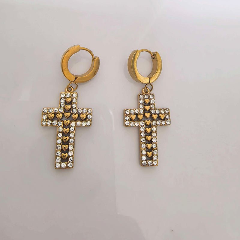 Boucles d'Oreilles Pendantes Croix Serties de Strass - Acier Inoxydable - Soin & GrâceSoin & Grâce48364786acdda7553e2711a0ad656d55d