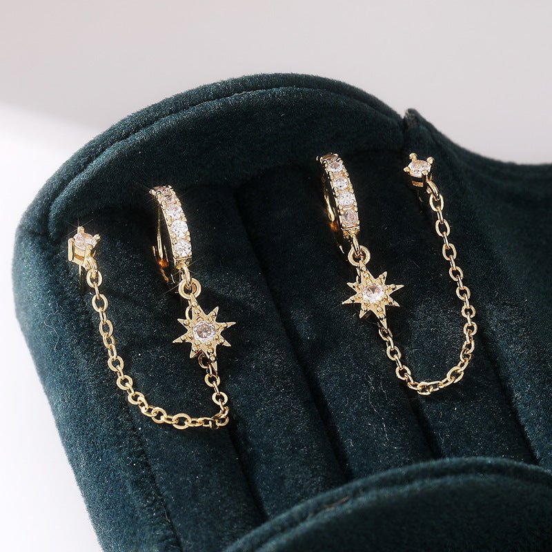 Boucles d'Oreilles Pendantes Étoile & Chaîne Cristal - Doré - Soin & GrâceSoin & GrâceGold442a3e17a76e55b7ad285133339a76e6