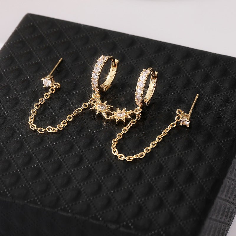 Boucles d'Oreilles Pendantes Étoile & Chaîne Cristal - Doré - Soin & GrâceSoin & GrâceGold92d6d8f44e80ce214a80121adb50dcb5