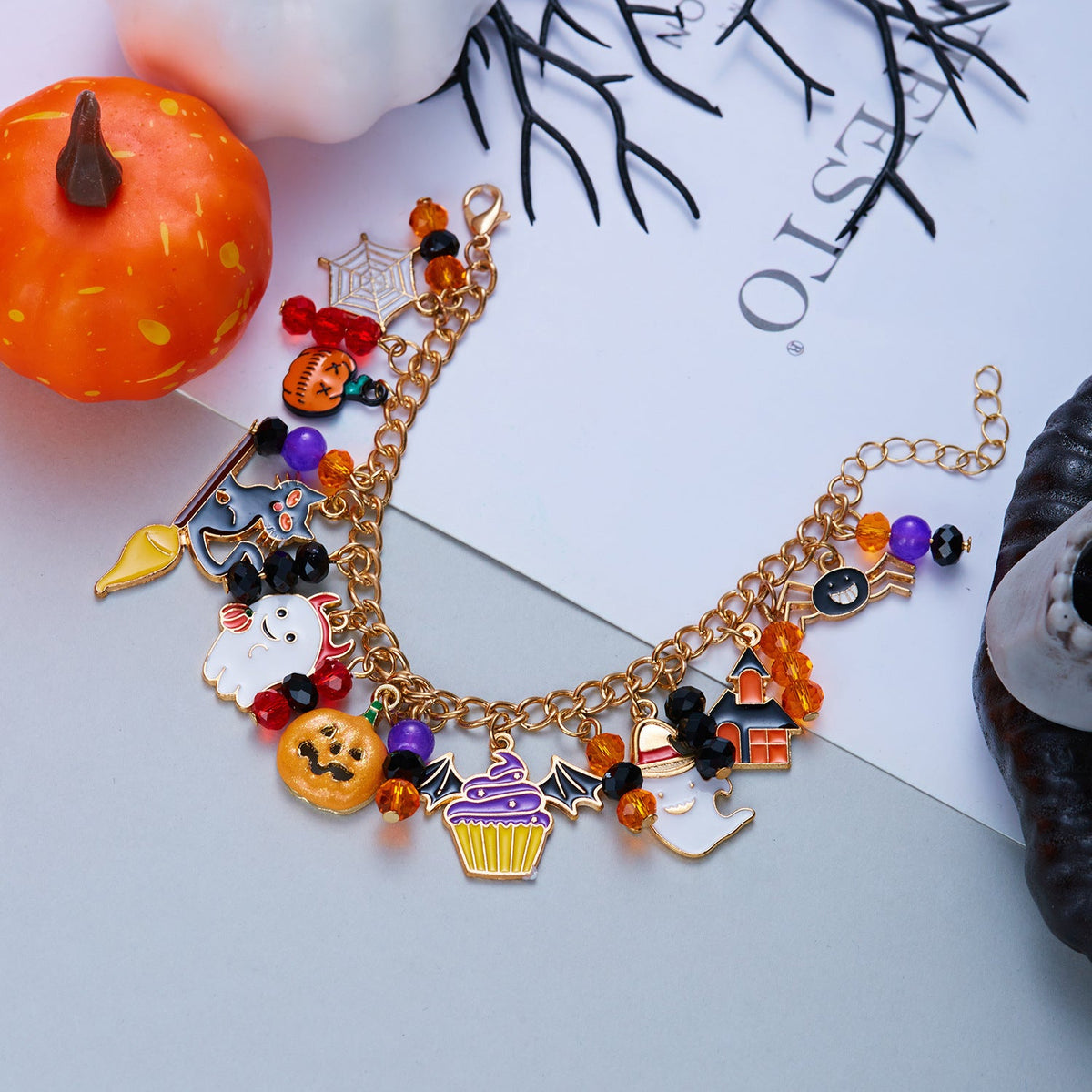 Bracelet Multi-Pendentifs Halloween - Chat Fantôme & Toile d'Araignée - Soin & GrâceSoin & GrâceGhost Cat Spiderweb23e05605dc08ad48b867c1b865a81bce