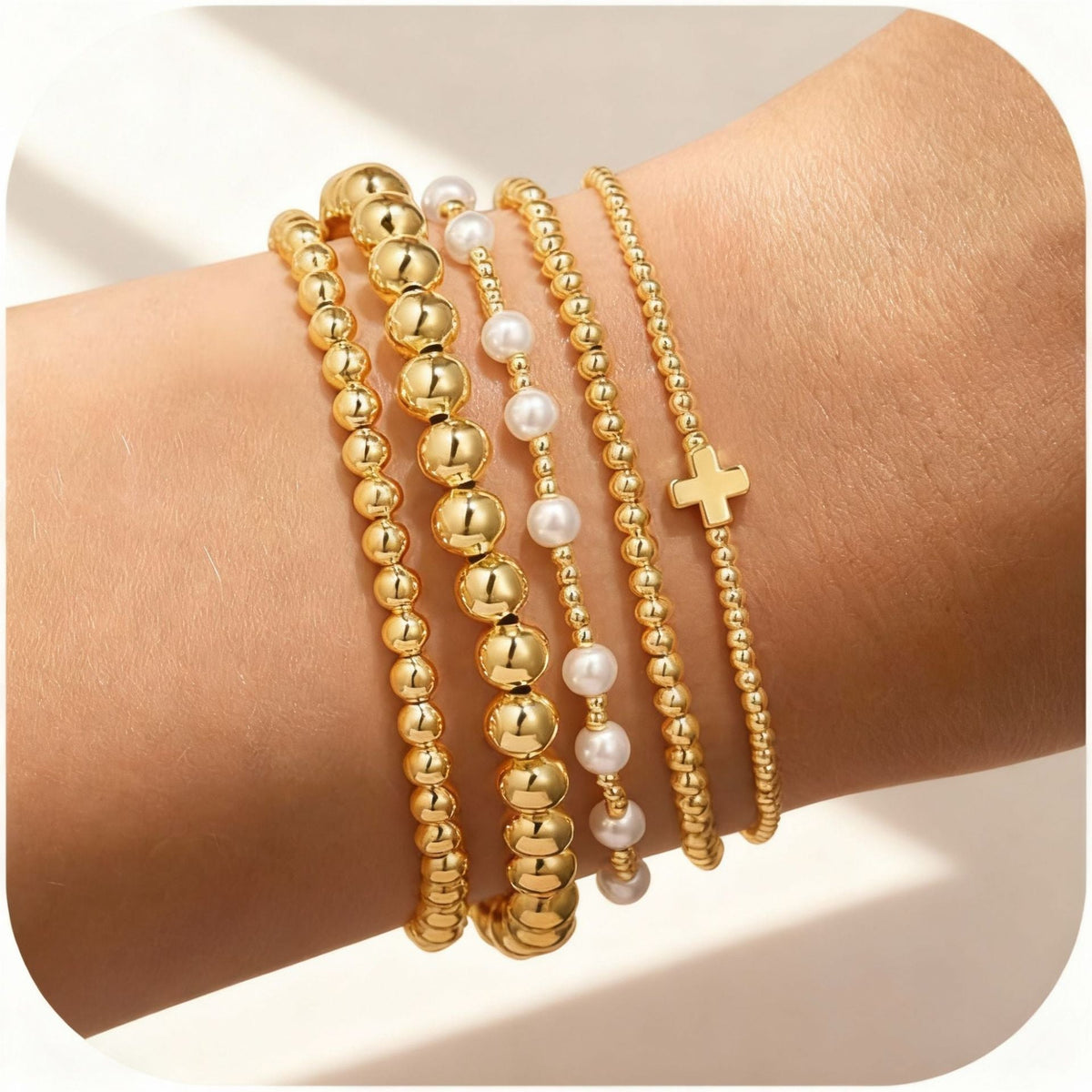 Bracelet Multi-Rangs Perles & Croix Doré - Style Spirituel Tendance - Soin & GrâceSoin & GrâceGoldfc380d189aa996525086804d2f2bce7c