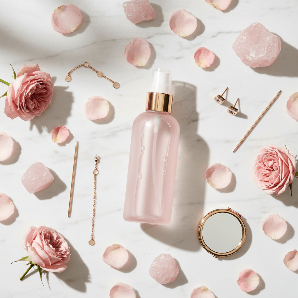 Brume Corps Parfumée Rose — Douceur 150ml - Soin & GrâceSans marqueBrume Rose Quartz - flat lay