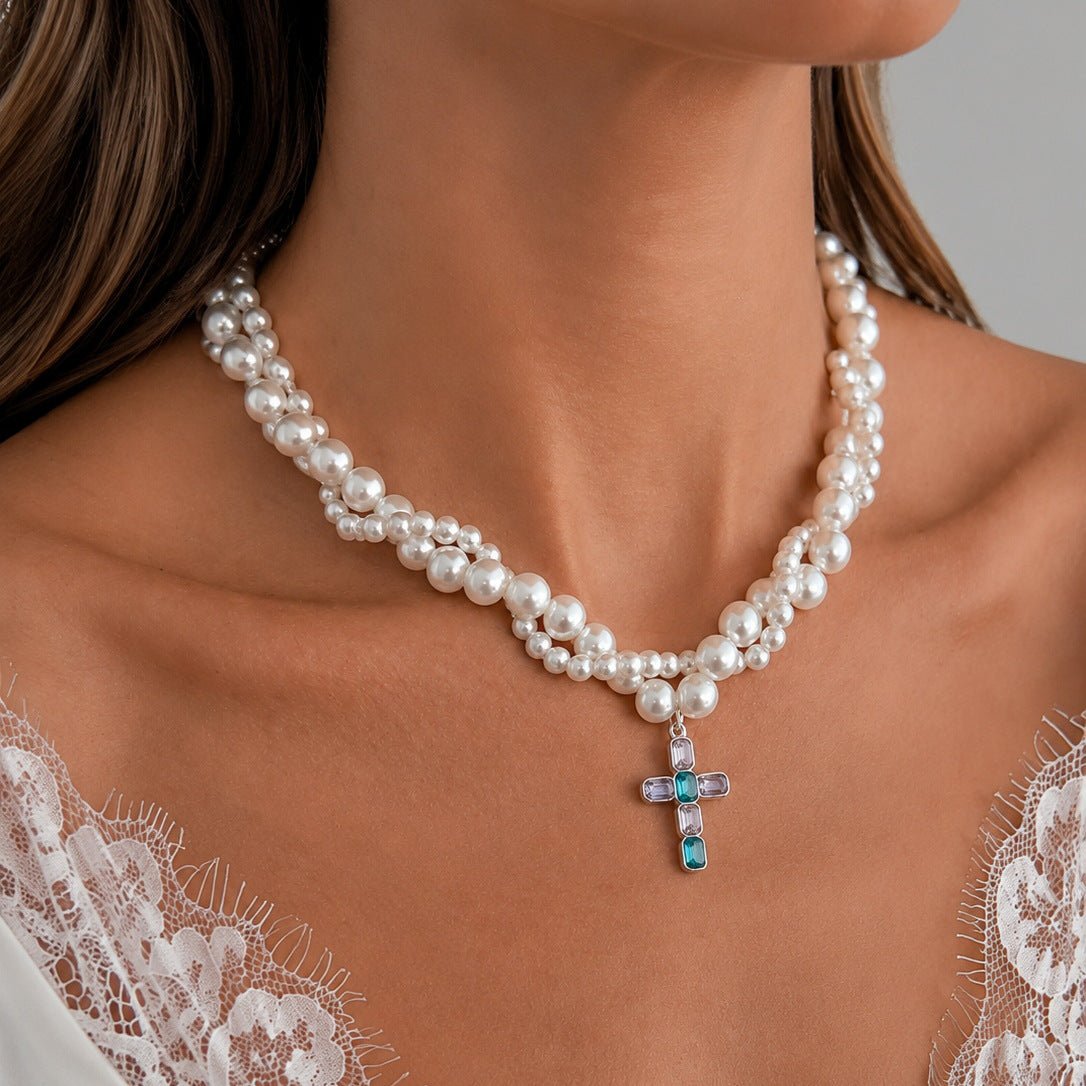Collier Double Rang Perles Baroques & Croix Strass - Style Baroque - Soin & GrâceSoin & GrâceStyle 1e1a568d2b244ca8e992c176b4e0b5309