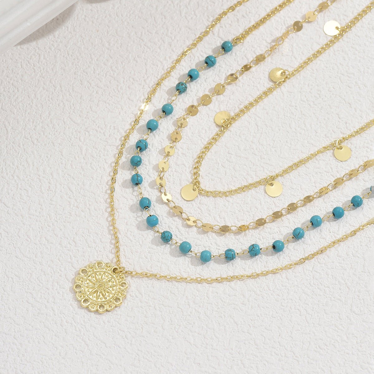 Collier Multi-Rangs Pendentif Fleur Turquoise - Femme - Soin & GrâceSoin & GrâceStyle 1762223b05e14f539dd61c449e59ae158