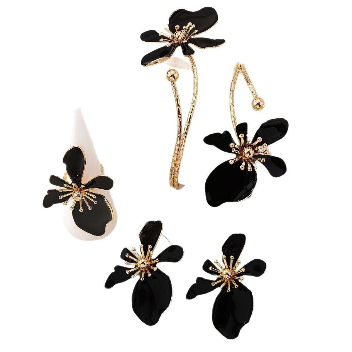 Set Boucles d'Oreilles Fleurs & Perles Naturelles - Noir - Soin & GrâceSoin & GrâceBlack283cb34c8415e90cde3ac0f4fa52e329